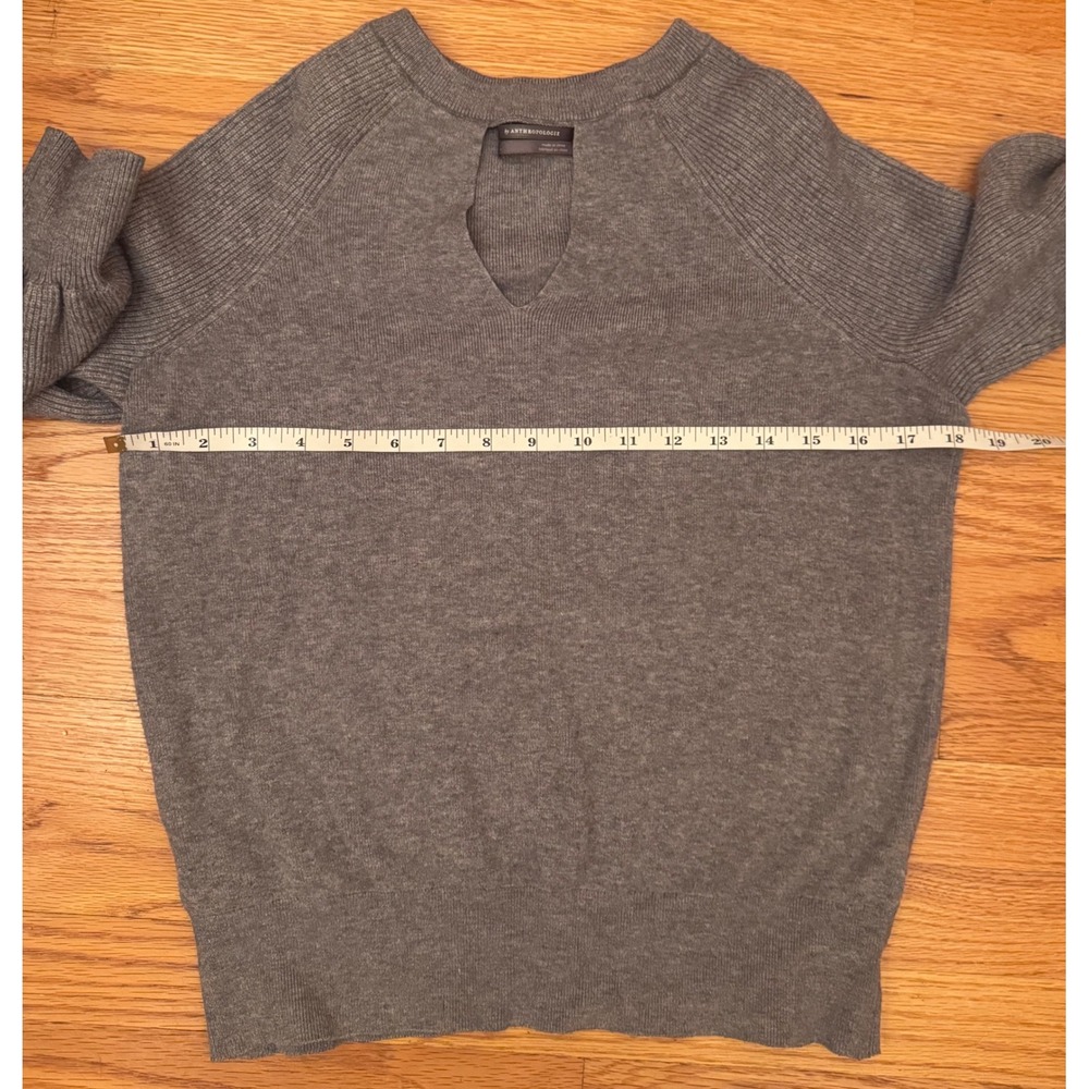 Anthropologie Gray Keyhole Knit Sweater Elevated Cozy Chic Balloon Sleeve Ribbed - Picture 4 of 6